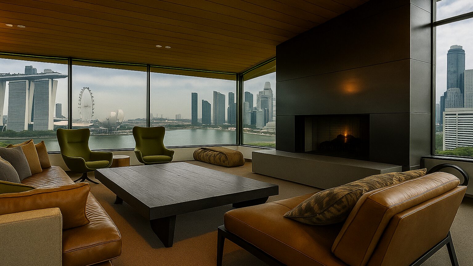 High-end penthouse living room with panoramic view in Singapore