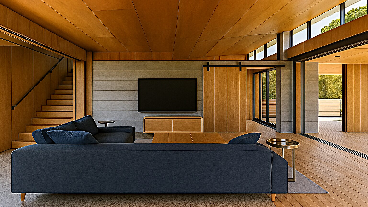 Spacious luxury villa in singapore with warm wood finishes, open-plan design, and garden access