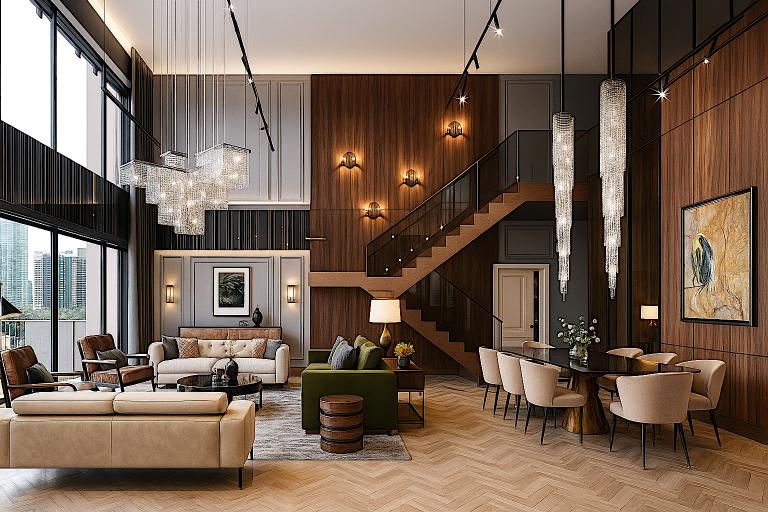 Luxurious duplex penthouse living area in Singapore