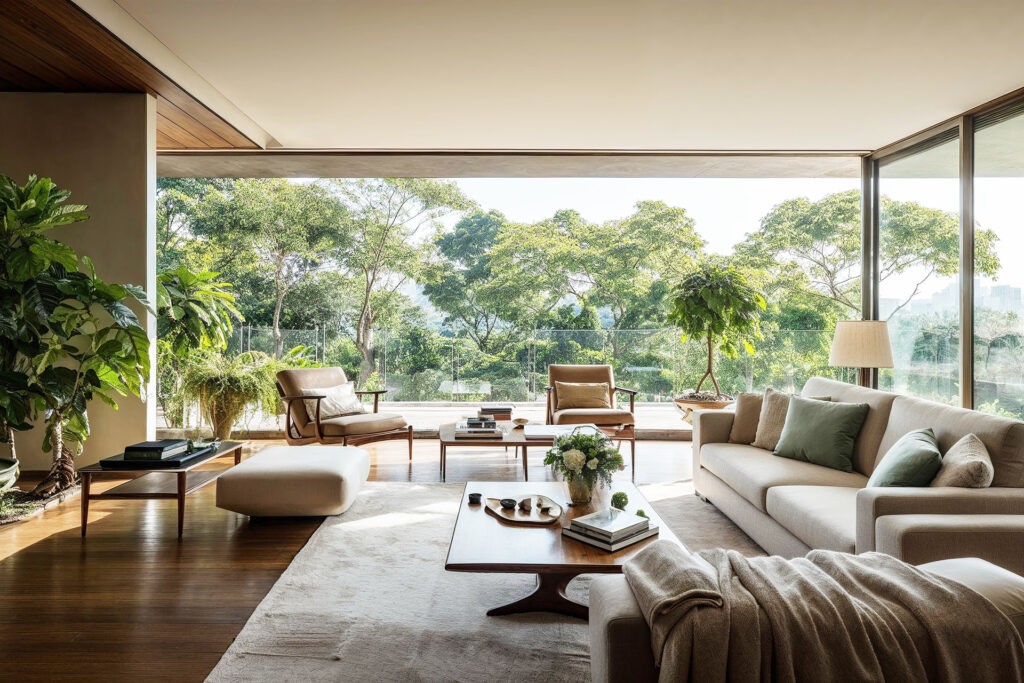Modern luxury residential real estate in Singapore with panoramic greenery views 
