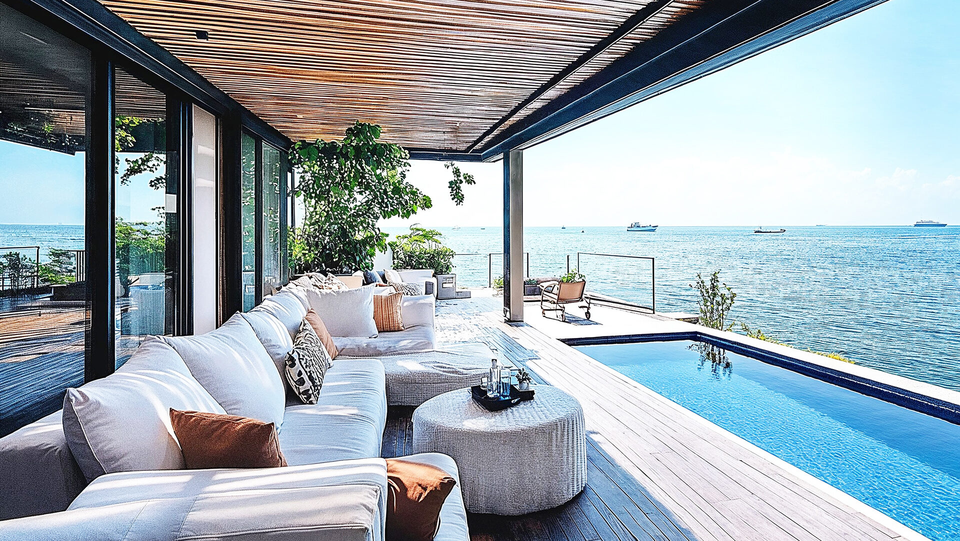 Luxury waterfront villa in Singapore with infinity pool