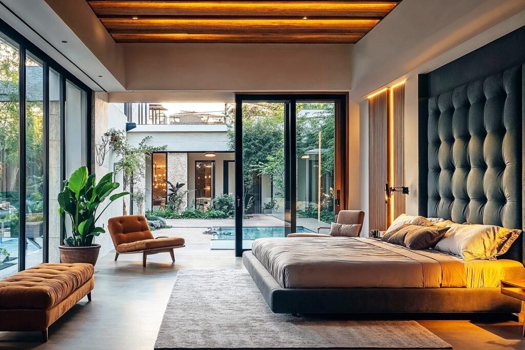 Elegant bedroom suite in Singapore luxury property with private pool 