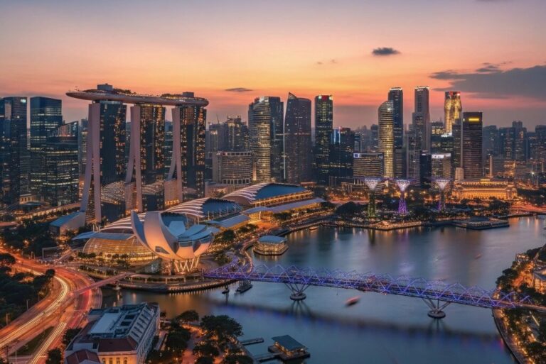 Singapore skyline with Marina Bay Sands at sunset