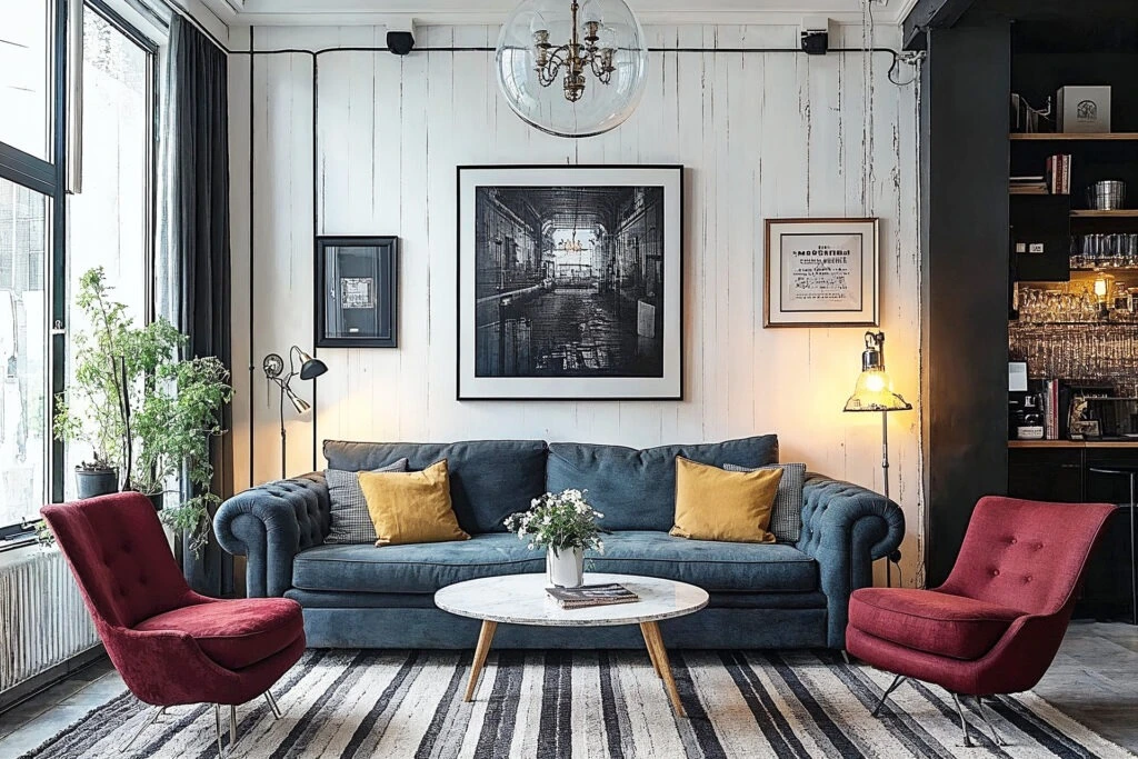 Modern luxury living room in a Singapore residential property with designer sofa and accent seating