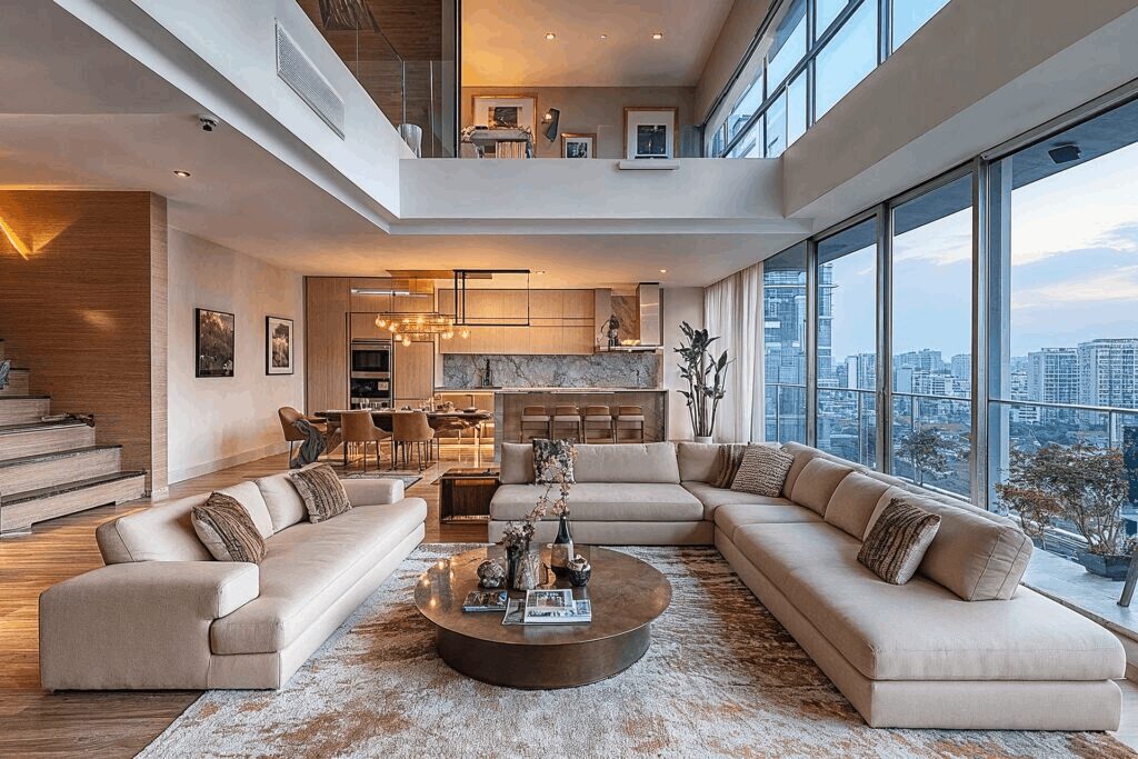 high-end apartment living room with premium furniture in singapore