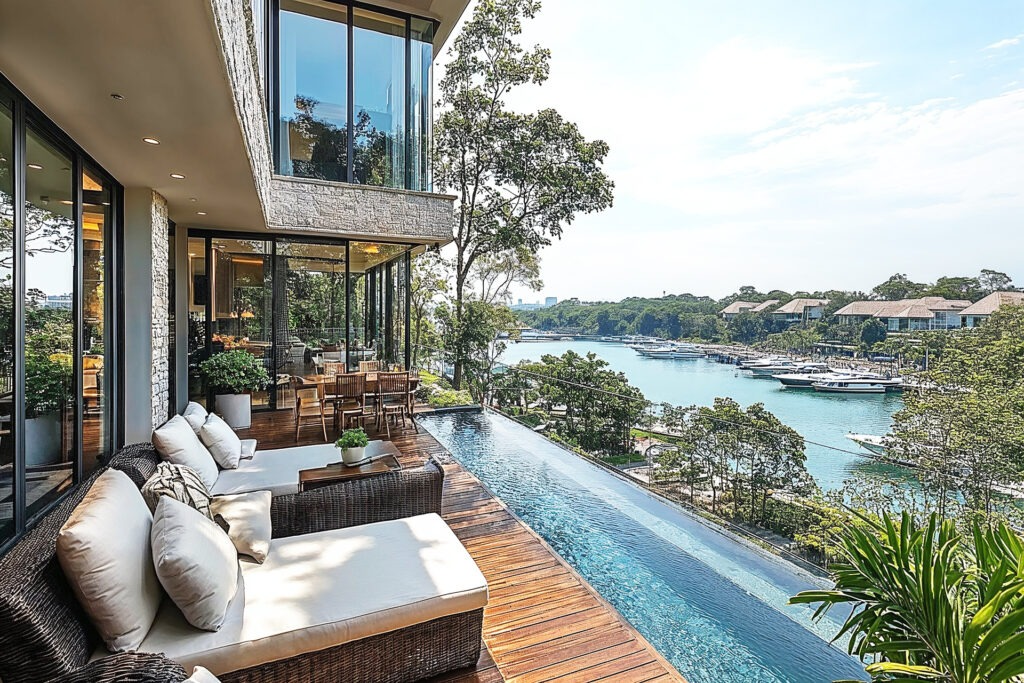 sentosa cove waterfront luxury villa singapore private pool marina view property investment
