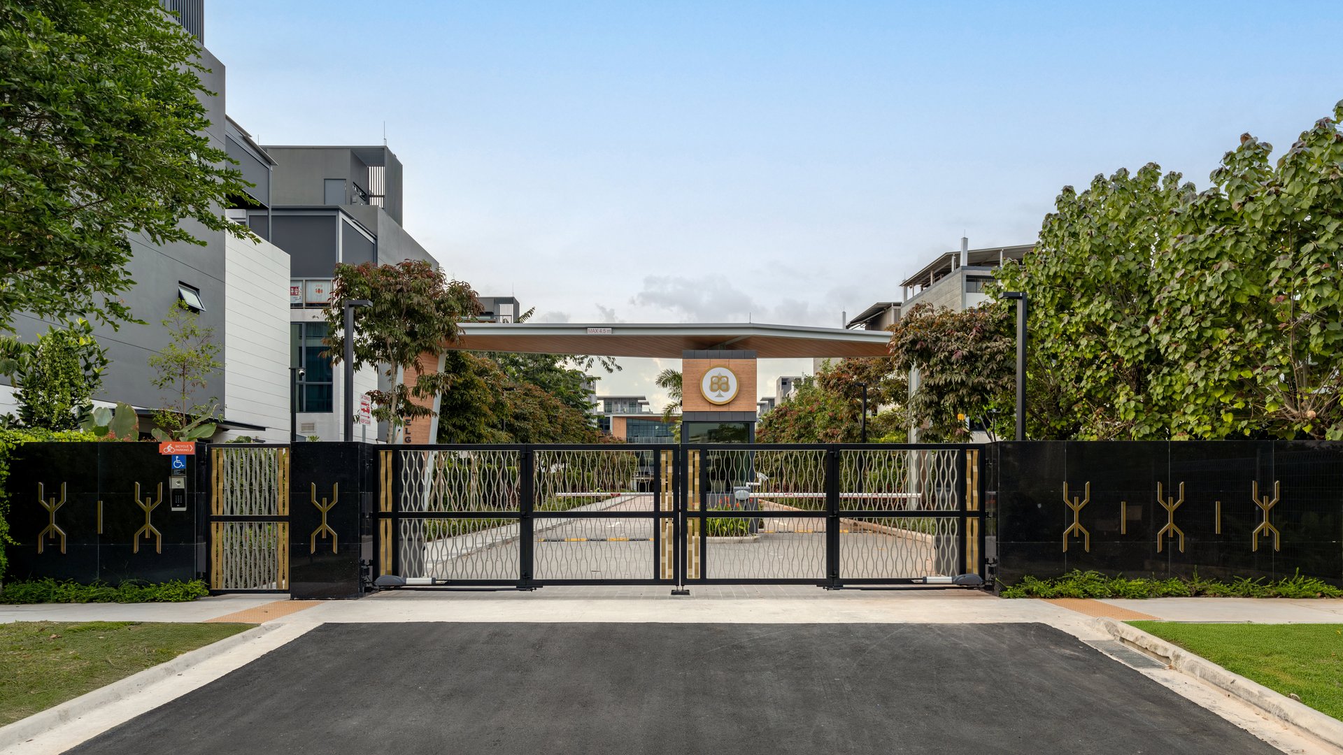 Main entrance gate and driveway of the Belgravia Ace gated strata landed estate on Belgravia Drive