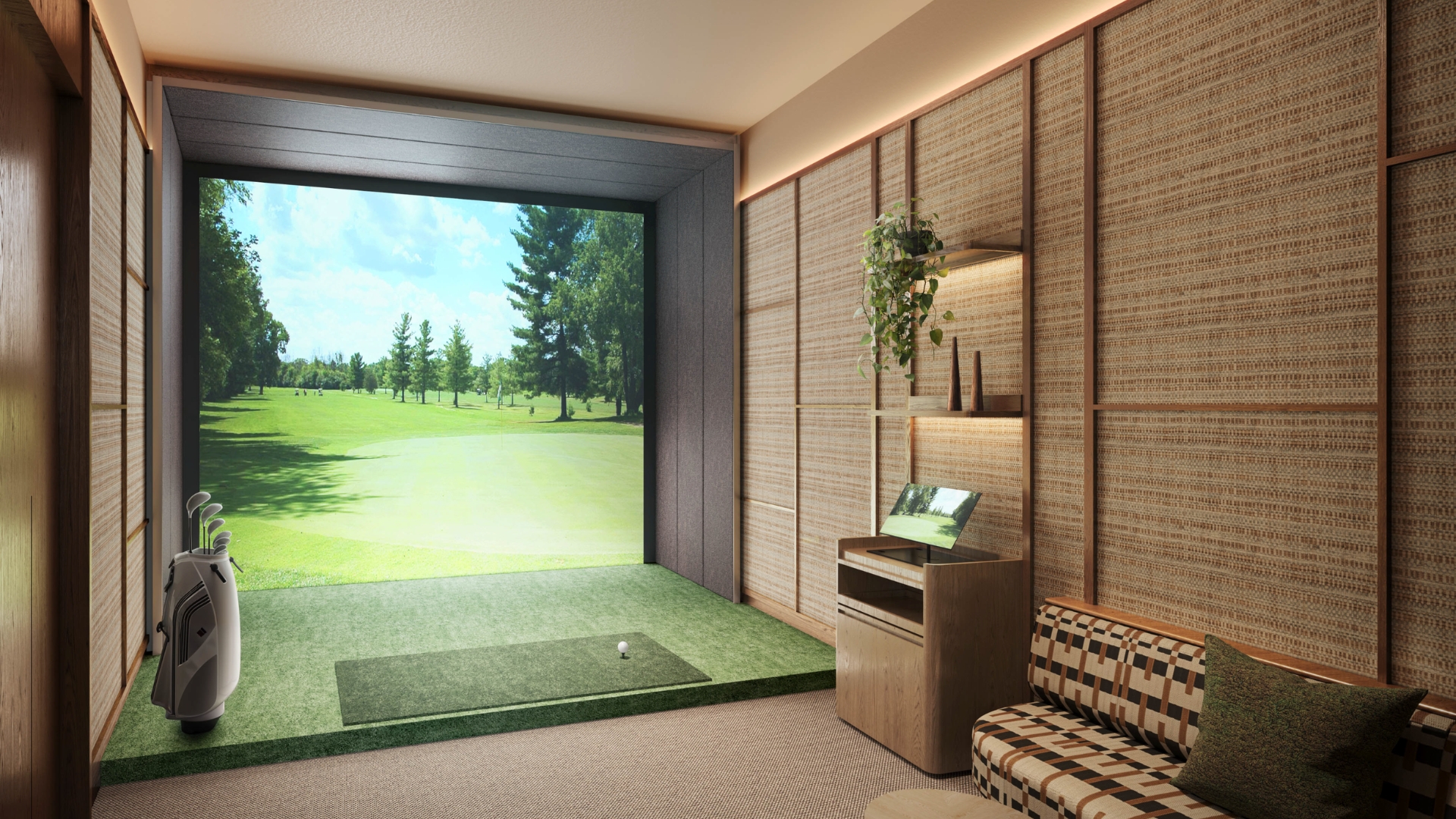 Indoor golf simulator room at Thomson Reserve condo, Bright Hill Drive