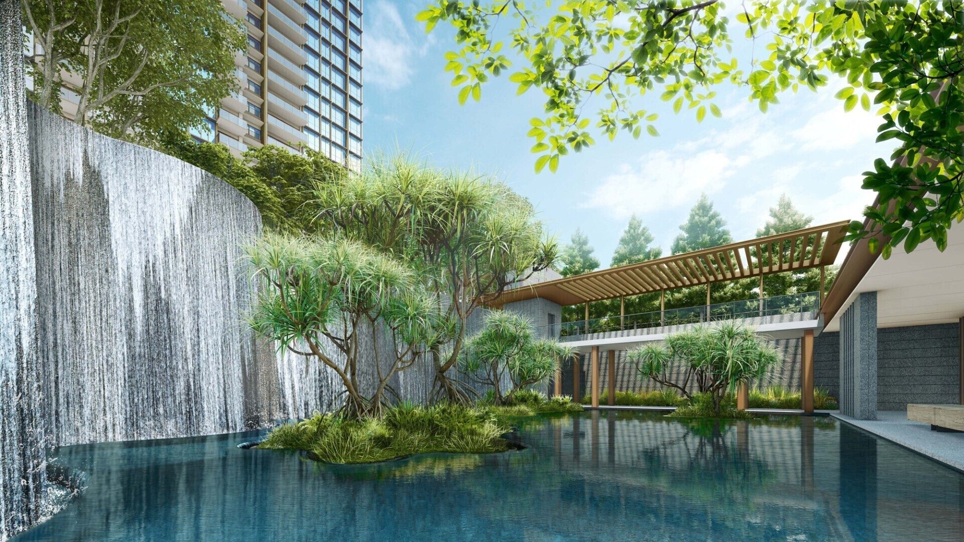 Pinetree Hill Singapore luxury apartments water feature